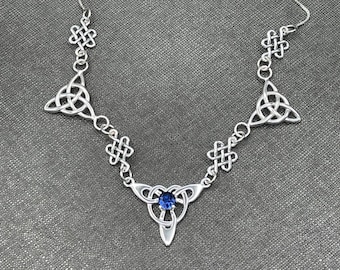 Celtic Irish Amethyst, Emerald, Sapphire Necklace in Sterling Silver, Gifts For Her, Irish Celtic Necklaces, Wedding Accessories