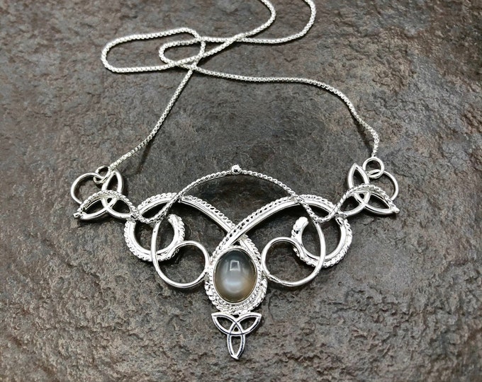 Celtic Knot Irish Scottish Necklace in Sterling Silver, Victorian Renaissance Necklace with 8mm Gem, Gifts for Her, Wedding Accessory