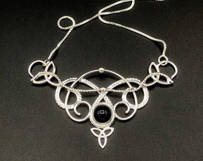 Celtic Bohemian Necklace in Sterling Silver, Irish Artisan Statement Necklace, Onyx Necklaces in Sterling Silver, Handmade