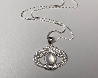 Irish Amethyst Moonstone Irish Claddagh Necklace Sterling Silver, Celtic Necklaces with Cabochon, Gifts For Her, Birthday