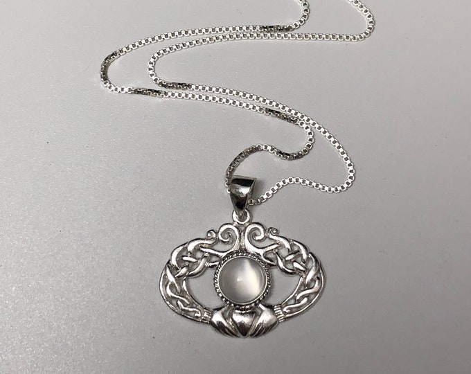 Irish Amethyst Moonstone Irish Claddagh Necklace Sterling Silver, Celtic Necklaces with Cabochon, Gifts For Her, Birthday