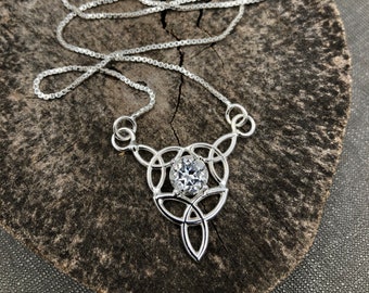 Celtic Knot Sterling Silver Gemstone Necklace: Irish Jewelry, Gifts For Her, Emerald Necklace