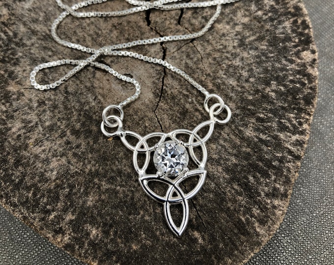 Celtic Knot Sterling Silver Gemstone Necklace: Irish Jewelry, Gifts For Her, Emerald Necklace