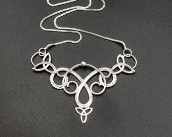 Celtic Knot Sterling Silver Necklace with 16 Inch Box Chain, Boho Victorian Necklaces, Handmade Celtic Jewelry, Sterling Silver
