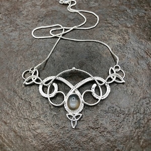 Celtic Knot Irish Scottish Necklace in Sterling Silver, Victorian Renaissance Necklace with 8mm Gem, Gifts for Her, Wedding Accessory