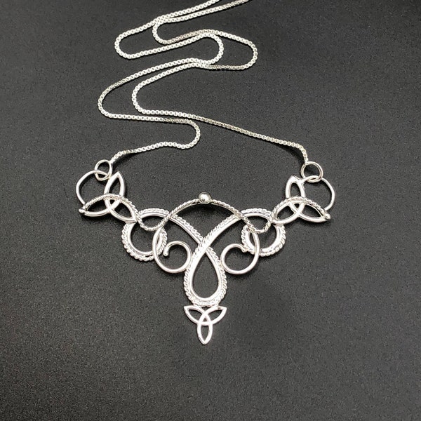 Celtic Knot Sterling Silver Necklace with 16 Inch Box Chain, Boho Victorian Necklaces, Handmade Celtic Jewelry, Sterling Silver