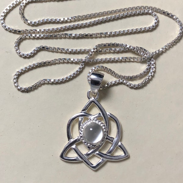 Celtic Sisters Knot Moonstone Necklace in Sterling Silver, Irish Gemstone Necklace, Gifts For Her, Charmed TV Show, Celtic Jewelry