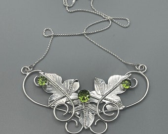 Woodland Leaf Sterling Silver Necklace: Peridot Elvish Design, Fantasy Wedding, Gifts For Her