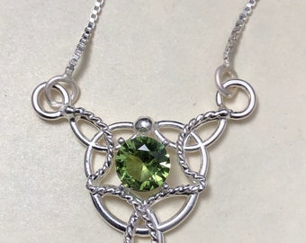Celtic Knot Sterling Silver Gemstone Necklace: Irish Jewelry, Gifts For Her, Emerald Necklace