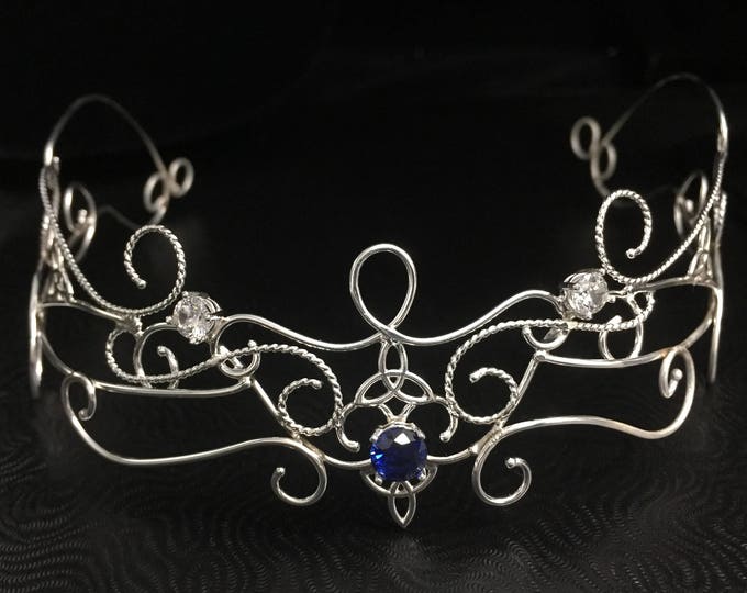 Celtic Knot Scrolling Crown in Sterling Silver, Artisan Renaissance Circlet with Faceted Gemstones, Sterling Silver, Handmade