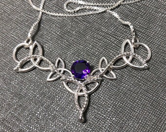 Celtic Knot Amethyst Necklace in Sterling Silver, Irish Necklace, Gifts For Her, Scottish Designs, Pictish Jewelry