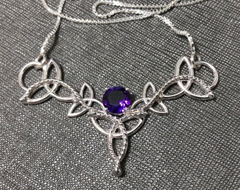 Irish Celtic Knot Amethyst Necklace in Sterling Silver, Irish Necklace, Gifts For Her, Scottish Designs, Pictish Jewelry