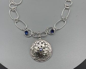 Art Nouveau Art Deco Sterling Silver Sapphire Handmade Necklace