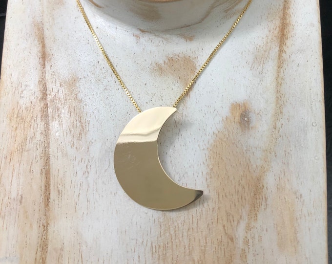 Solid 14K Stevie Nicks inspired Gold Moon Pendant Necklace, Stevie Nicks Gold Moon, Handmade Jewelry, 18 Inch Gold-Filled chain