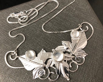 Elvish Fairy Leaf 3 Moonstone Woodland Necklace: Renaissance Fae Jewelry, Fantasy Wedding, Fairytale, Bohemian Style, Fantasy Wedding