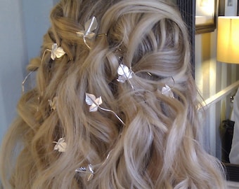 Vine Circlets, Ivy Wedding Hair Vine in Sterling Silver, Woodland Bridal Gemstones Hair Vine Accessories, Leaves Jewelry