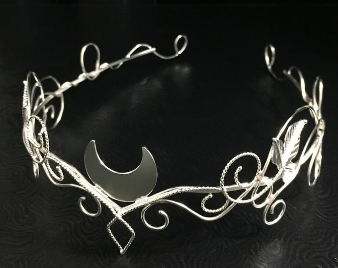 Crescent Moon Elvish Tiaras, Woodland Moon Tiara, Artisan Pagan Moon Circlet Handmade, OOAK Bridal Circlet, Handfasting Circlet