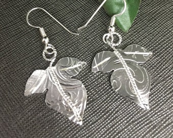 Sterling Silver Leaf Earrings: Handmade Floral Imprint Dangle Earrings