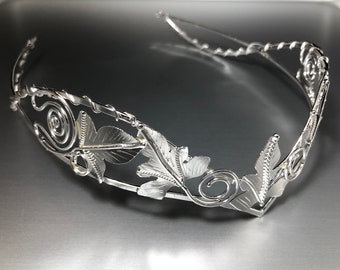 Woodland Leaf Wedding Bridal Crown Sterling Silver, Elvish Wedding Circlet, Leaf Wedding Diadem, Alternative Bride, LOTR Headpiece