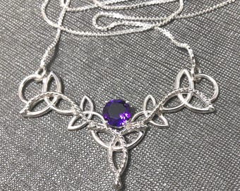 Irish Celtic Knot Amethyst Necklace in Sterling Silver, Irish Necklace, Gifts For Her, Scottish Designs, Pictish Jewelry