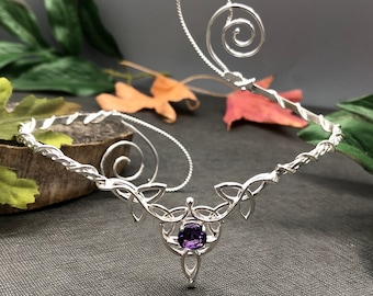 Upper Arm Bracelet Amethyst Sterling Silver, Celtic Arm scuff Jewelry with Gemstone, Handmade Artisan Arm Bracelets, Gifts For Her
