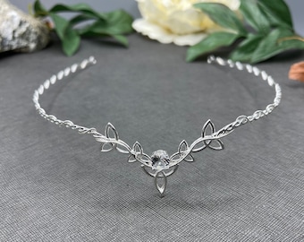 Sterling Silver Celtic Trinity Knot Tiara with Emerald: Irish Wedding Diadem, Nordic Wedding, Alternative Bridal, Pagan, Irish Wedding