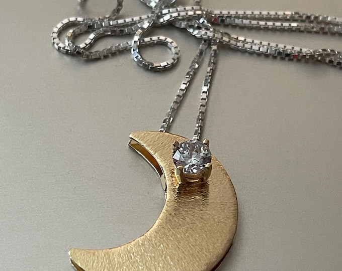 Stevie Nicks Inspired Gemstone Crescent Moon Necklace: Gold Plated over Sterling Silver, 18 inch Chain, Reversible Necklace, Gifts For Her
