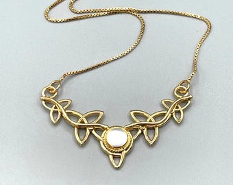 Celtic Trinity Knot Gemstone Necklace: 24K Gold Plated Sterling Silver, Irish Moonstone Necklace, Gifts For Her