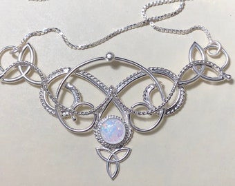 Celtic Bohemian Opal Necklace in Sterling Silver, Irish Bride, Statement Necklaces, Gifts for Her, Renaissance Necklaces, Artisan Jewelry