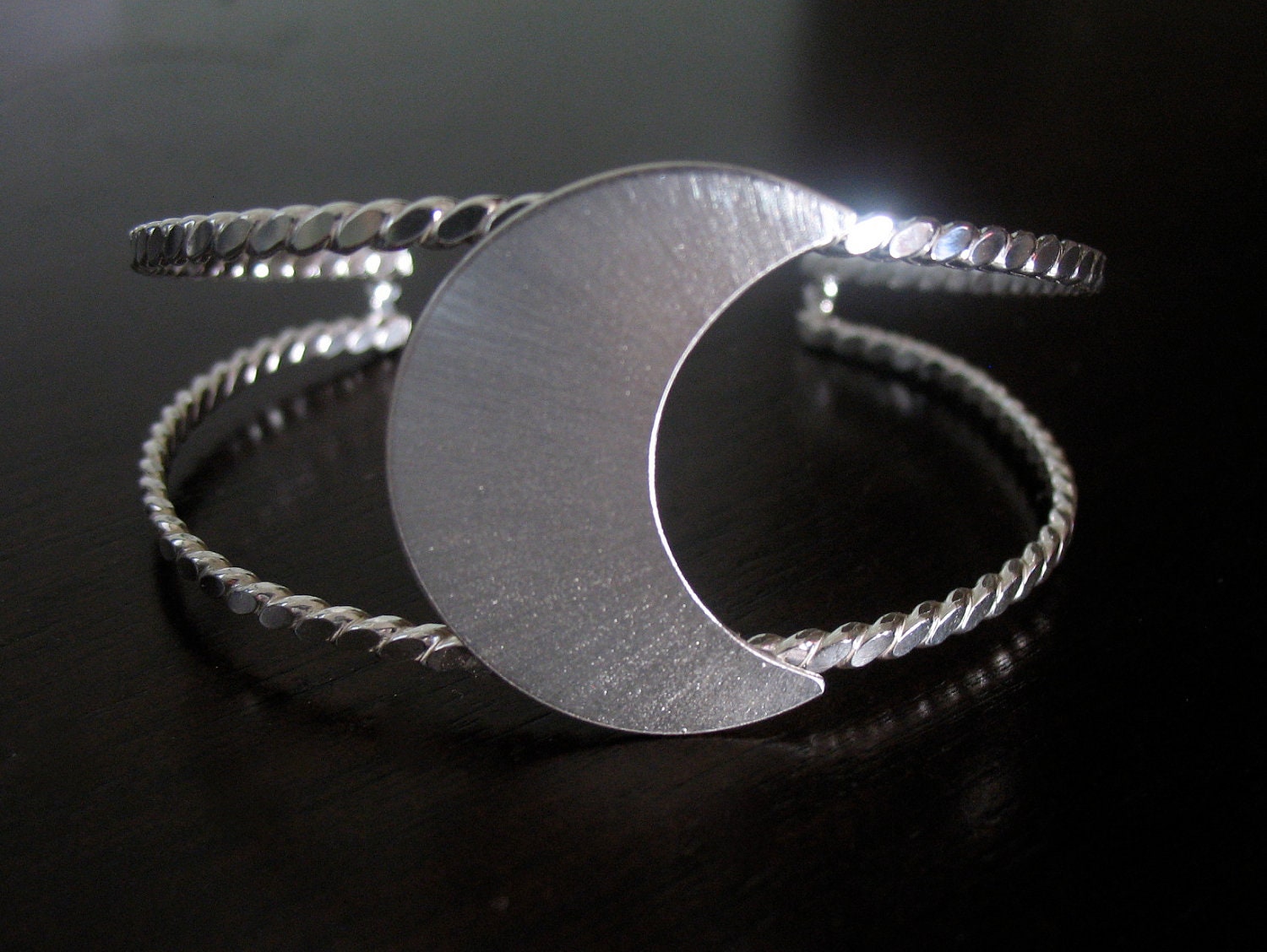 Crescent Moon Bracelet Cuff in Sterling Silver, Artisan Waxing Waning Moon Bracelet, Stevie