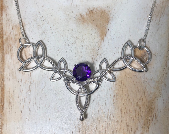 Irish Celtic Knot Amethyst Necklace in Sterling Silver, Irish Necklace, Gifts For Her, Scottish Designs, Pictish Jewelry