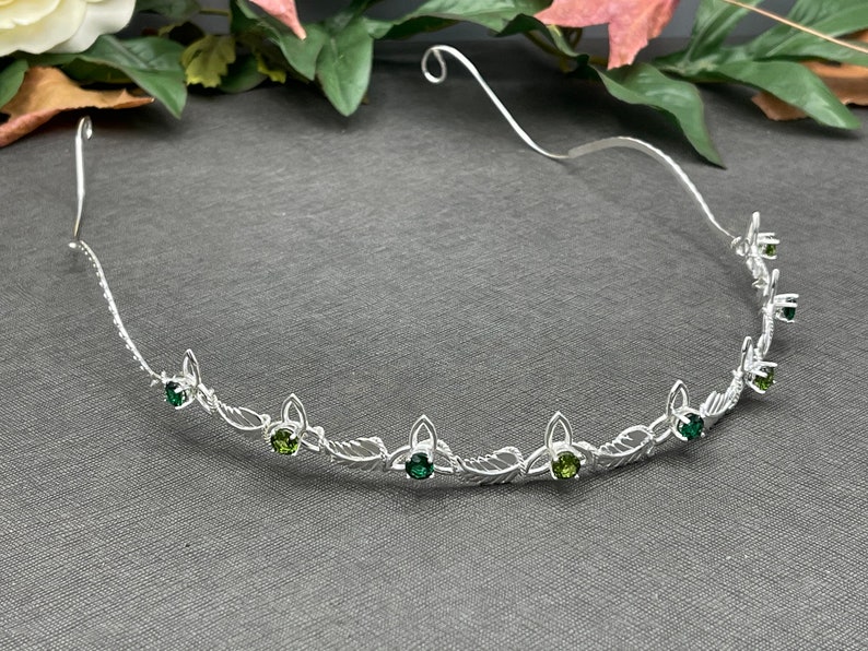 Gemstone Tiara Headpiece Sterling Silver, Woodland Wedding Tiara, Celtic Knot Gemstone Diadem, Renaissance Wedding Headband image 7