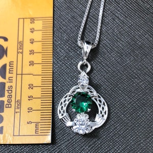 Irish Claddagh Emerald Necklace and Earring Set in Sterling Silver, Artisan Celtic Jewelry Set, Gifts For Her, White Topaz and Emeralds image 8