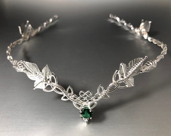 925 Sterling Silver Woodland Wedding Emerald Tiara in Sterling Silver, Celtic Circlets,  Bridal Headpieces, Alternative Bride Accessories