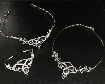 Irish Celtic Tiara, Choker, Bracelet Jewelry Set, Moonstone Wedding Jewelry Set in Sterling Silver, Irish Bridal Accessories