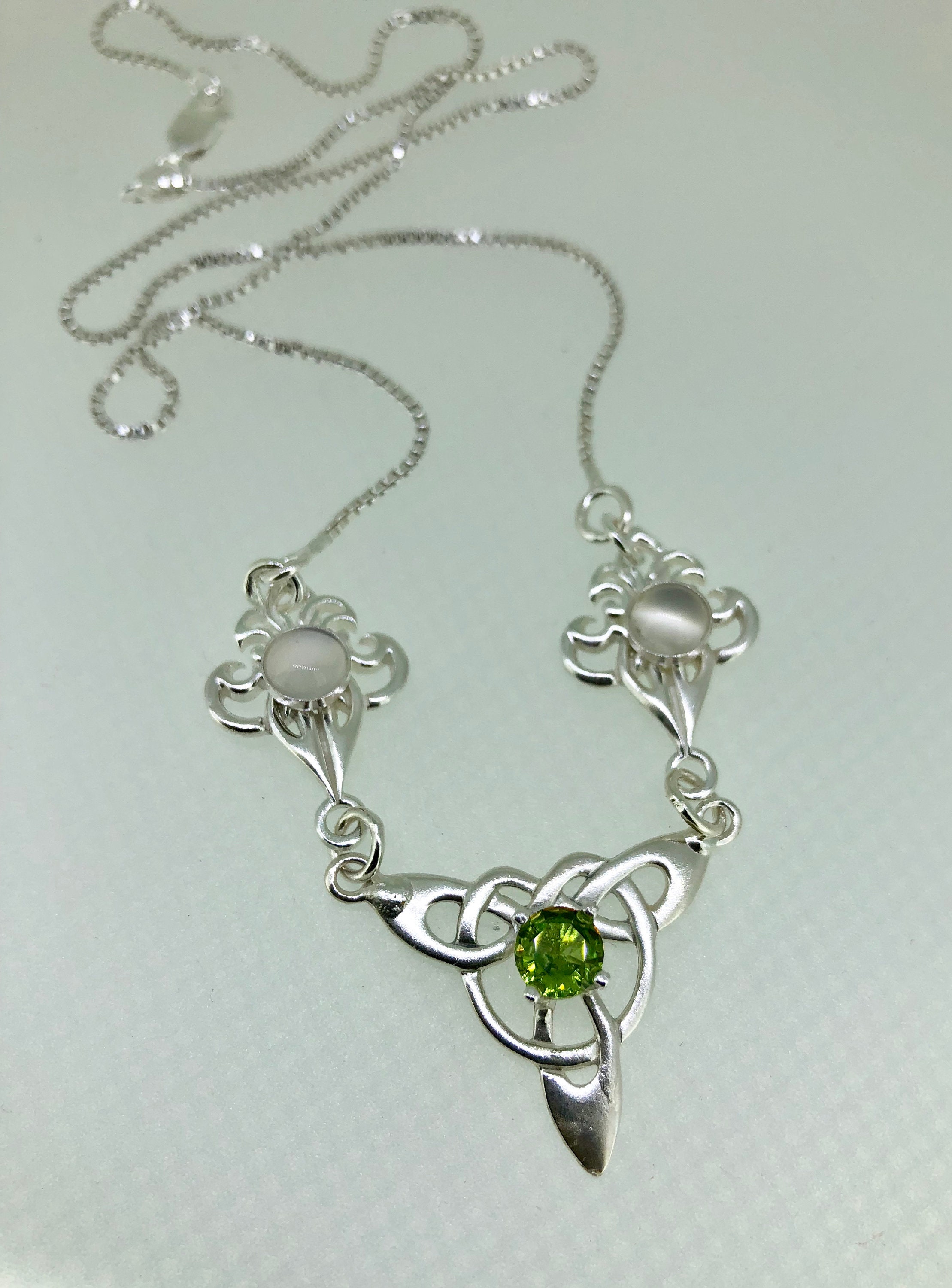 Celtic Knot Necklace Amethyst, Peridot, Emerald Moonstone in Sterling