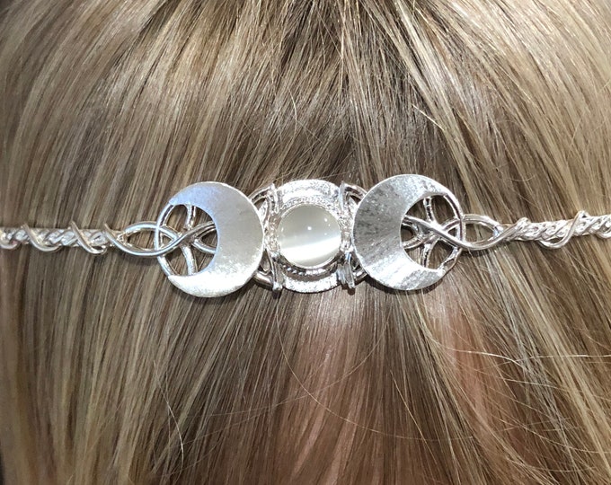 Celtic Knot Moonstone Headpiece: Sterling Silver Goddess Bridal Circlet, Goddess Moon Diadem