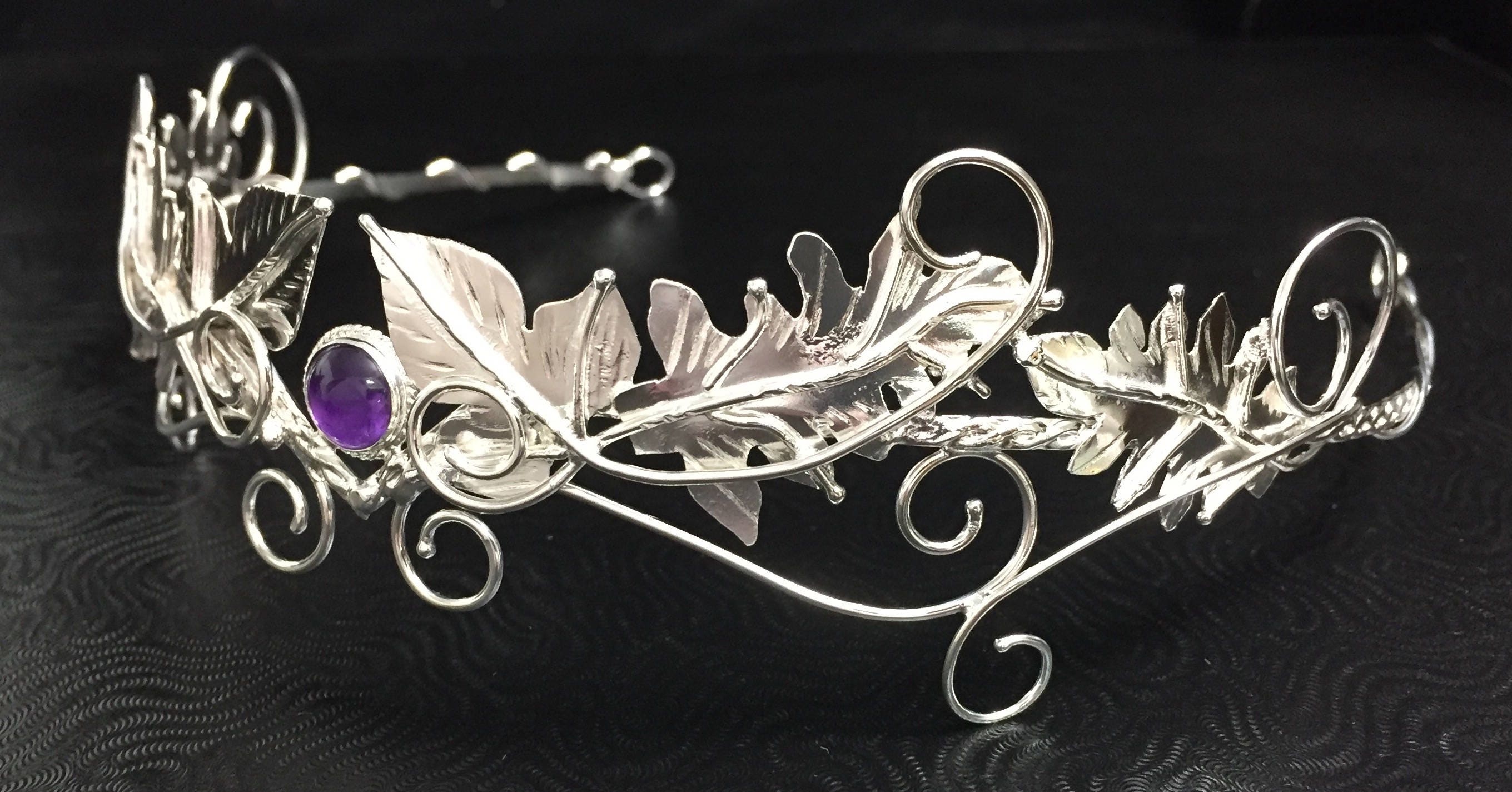 Woodland Moonstone Amethyst Sapphire Tiaras in Sterling Silver, Ivy