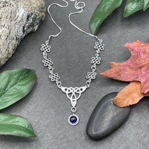 Celtic Knot Amethyst Necklace Sterling Silver With 16 Inch Box Chain Attached, Irish Bridal Necklace with 8mm Gemstone, Handmade 925, OOAK image 1