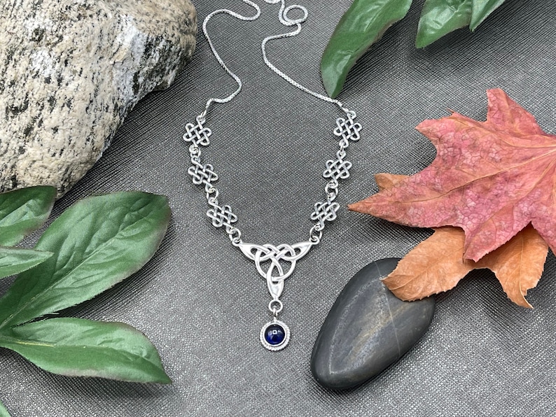 Celtic Knot Amethyst Necklace Sterling Silver With 16 Inch Box Chain Attached, Irish Bridal Necklace with 8mm Gemstone, Handmade 925, OOAK image 1