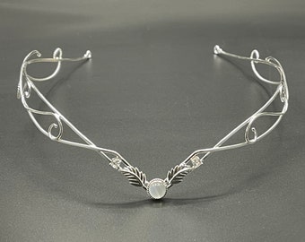 Sterling Silver Elven Tiara: Moonstone & Topaz Wedding Headpiece, Gifts For Her, Fantasy Wedding