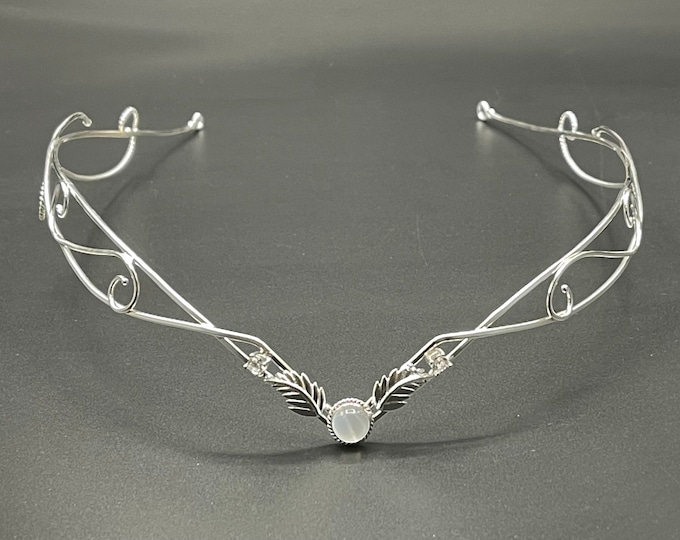 Sterling Silver Elven Tiara: Moonstone & Topaz Wedding Headpiece, Gifts For Her, Fantasy Wedding