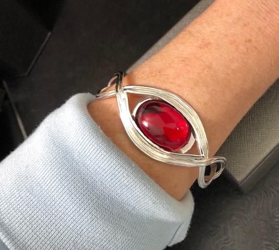 Bohemian Witchblade Bracelet Cuff 18x13 Oval Red Gemstone