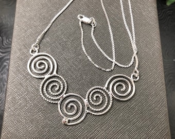 Celtic Spiral Symbol Necklace in Sterling Silver, Artisan Celtic Jewelry, Spiral Scrolling Necklace, Gifts For Her, Birthday