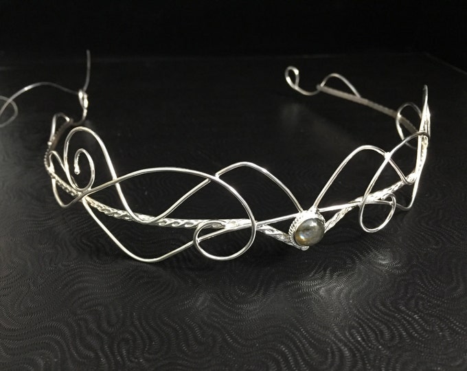 Elvish Wedding Tiara, Bridal Diadems, Renaissance Circlet, Sterling Silver Headpieces, Forehead Jewelry