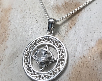 Sterling Silver Celtic Knot Necklace: Gemstone Trinity Knot Pendant, Gifts For Her, Irish Pendant