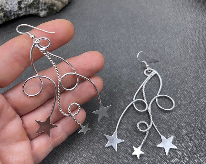 Bohemian Celestial Star Earrings, Star Free Form Wire Statement Earrings, Handmade Star Celestial Earrings, OOAK, Celestial JewelryCute Earr