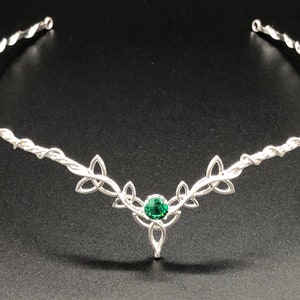Celtic Emerald Tiara in Sterling Silver, Irish Circlet, Wedding Tiara, Celtic Diadem, Handmade Wedding Diadem in Sterling Silver