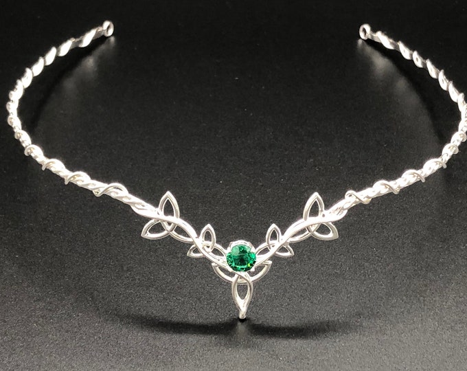 Celtic Emerald Tiara in Sterling Silver, Irish Circlet, Wedding Tiara, Celtic Diadem, Handmade Wedding Diadem in Sterling Silver