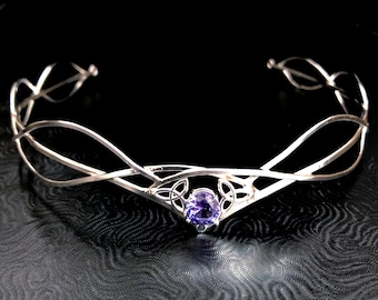 Celtic Knot Amethyst Tiara: Sterling Silver Elvish Wedding Crown Headpiece, Norse Viking Wedding, Irish Diadem, Gifts For Her
